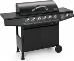 TAINO BASIC 6+1 Gasgrill Mit Seitenbrenner 6 Brenner Edelstahl-Brenner Grillwagen BBQ Schwarz