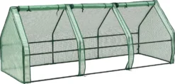 Mini Gewächshaus Höflein 240x90x90cm Foliengewächshaus Für Draußen Treibhaus Mit Reißverschluss Und 3 Fenstern Gitternetzfolie Grün