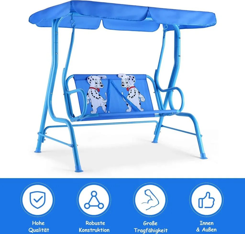 COSTWAY 2-Sitzer Kinder Hollywoodschaukel Mit Sonnendach Kinderschaukel Gartenschaukel Gartenliege Schaukelbank Gartenbank Blau 2 COSTWAY 2-Sitzer Kinder Hollywoodschaukel Mit Sonnendach Kinderschaukel Gartenschaukel Gartenliege Schaukelbank Gartenbank Blau – Bild 2