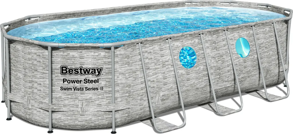Bestway® Power Steel™ Swim Vista Series™ Frame Pool Komplett-Set Mit Filterpumpe 549 X 274 X 122 Cm, Steinwand-Optik (Cremegrau), Oval 1 Bestway® Power Steel™ Swim Vista Series™ Frame Pool Komplett-Set Mit Filterpumpe 549 X 274 X 122 Cm, Steinwand-Optik (Cremegrau), Oval