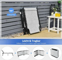 COSTWAY Klappbare Sonnenliege, Gartenliege 5 Stufen Verstellbar, Campingliege Klappbett, Liege Bett Bis 120 Kg Belastbar, Reiseliege Für Pool, Strand (Grau) -Grünwelt Exporteren Garten-Winkel 66bc0a30c2100c614d5ae679e3623856