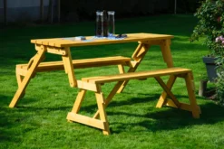 Dobar Praktische 2 In 1 Kombination Aus Tisch Und BankHolz, Sitzgarnitur Garten, Helle Lasur, 138 X 144 X 77 Cm -Grünwelt Exporteren Garten-Winkel 69ae2253a99b2629cabb334572015191