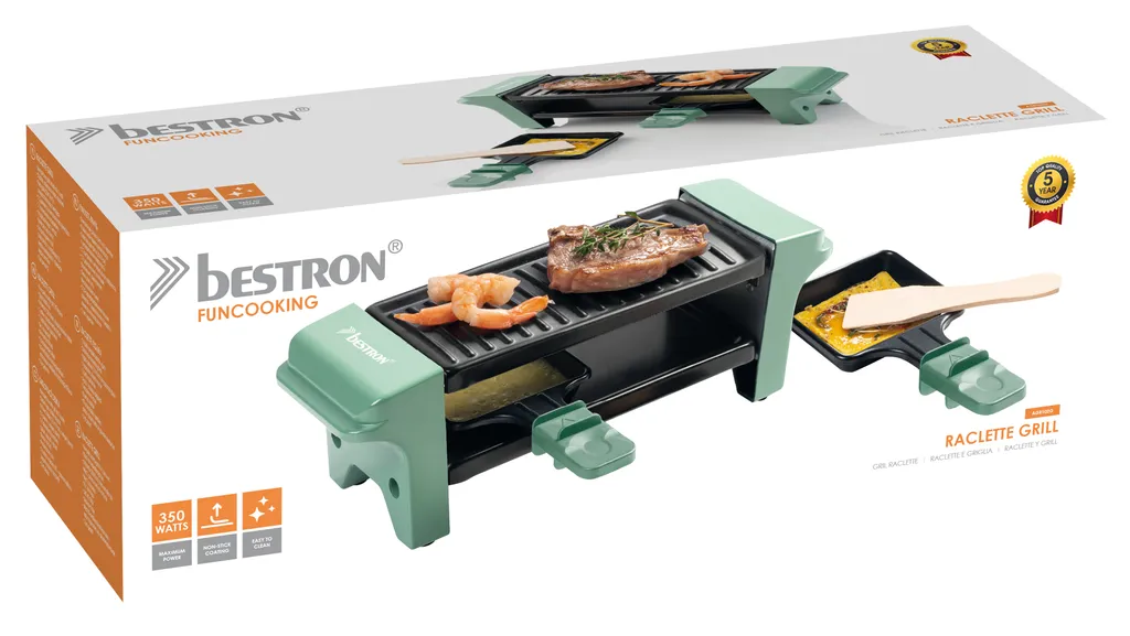 Bestron Raclette Für 1 Bis 2 Personen, Mini Tischgrill Mit Zwei Pfännchen Und Zwei Holzschabern, 350 Watt, Farbe: Grün/Schwarz 3 Bestron Raclette Für 1 Bis 2 Personen, Mini Tischgrill Mit Zwei Pfännchen Und Zwei Holzschabern, 350 Watt, Farbe: Grün/Schwarz – Bild 3