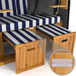 Sanzaro Strandkorb XL120 Cm Deluxe Zweisitzer Holz Und Poly-Rattan Volllieger 4 X Kissen Klappbare Rückenlehne 2 Personen Blau-Weiss Blockstreifen -Grünwelt Exporteren Garten-Winkel 6a52ee2ae53f274b3ece1ee7e4cedc11