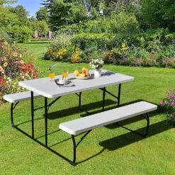 COSTWAY Klappbarer Picknicktisch Mit Bänken, 136 Cm Campingtisch-Set Für Draußen, Bierzeltgarnitur Biertischgarnitur Für Terrasse, Garten (Weiß) 11 COSTWAY Klappbarer Picknicktisch Mit Bänken, 136 Cm Campingtisch-Set Für Draußen, Bierzeltgarnitur Biertischgarnitur Für Terrasse, Garten (Weiß) -Grünwelt Exporteren Garten-Winkel 6ae1b3497b11562e53c84726f38d855e