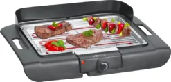 Clatronic Elektro-Grill BQ 3507, Indoor-Outdoor BBQ, Elektrischer Tischgrill Für Balkon/Camping/Gartengrill, Grillrost, Windschutz, Grillfläche: 36x25 Cm, 2000 Watt