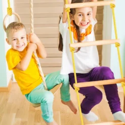 Physionics® Sprossenwand Set - Für Kinder/Erwachsene, Inkl. Klimmzugstange/Ringe/Trapez/Schrägbrett/Strickleiter, Aus Holz, Bis 100kg -Grünwelt Exporteren Garten-Winkel 6b30aa25d3ba6d633912acb5a5d10390