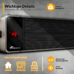 TRESKO® Dunkelheizstrahler 3200 Watt Infrarot Heizstrahler Schwarzstrahler Terrassenstrahler Schwarz IRD -Grünwelt Exporteren Garten-Winkel 6c1c975192e7b98be09a59c56a648de4