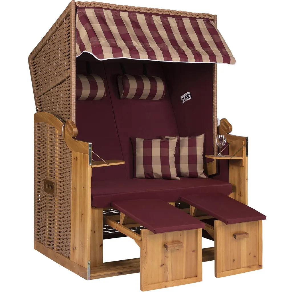 Strandkorb Ostsee XXL Volllieger 2 Sitzer - 120 Cm Breit - Burgund Rot Weiß Inklusive Schutzhülle, Ideal Für Garten Und Terasse 2 Strandkorb Ostsee XXL Volllieger 2 Sitzer - 120 Cm Breit - Burgund Rot Weiß Inklusive Schutzhülle, Ideal Für Garten Und Terasse – Bild 2