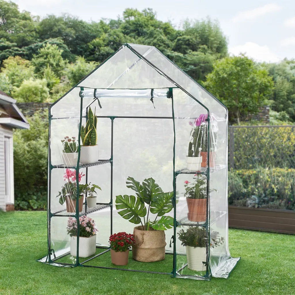 Juskys Foliengewächshaus 1 M² Aufrollbare Tür - Gewächshaus Für Tomaten - Stabiles Balkon Treibhaus Mit 4 Ebenen, Großem Eingang, PVC-Abdeckung 2 Juskys Foliengewächshaus 1 M² Aufrollbare Tür - Gewächshaus Für Tomaten - Stabiles Balkon Treibhaus Mit 4 Ebenen, Großem Eingang, PVC-Abdeckung – Bild 2
