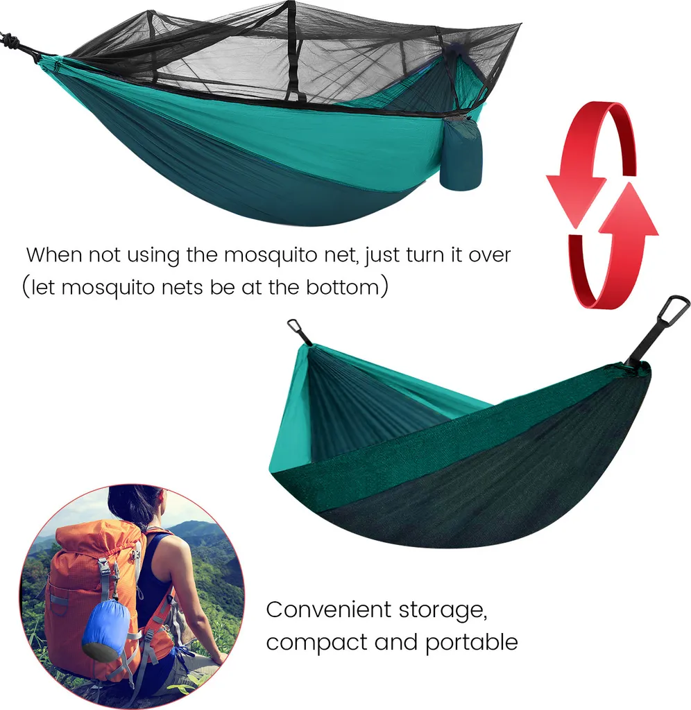 Topchances Camping Hängematte Mit Moskitonetz Und Tarp, Reise Zeltplane Für Outdoor,Wandern,Trekking (Grau+Dunkelgrün) 5 Topchances Camping Hängematte Mit Moskitonetz Und Tarp, Reise Zeltplane Für Outdoor,Wandern,Trekking (Grau+Dunkelgrün) – Bild 5