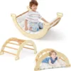 COSTWAY Bogen Mit Weichem Kissen, Kletterbogen Für Kinder Kleinkinder, Bogenwippe Aus Holz, Spielbogen Für Drinnen Und Draußen