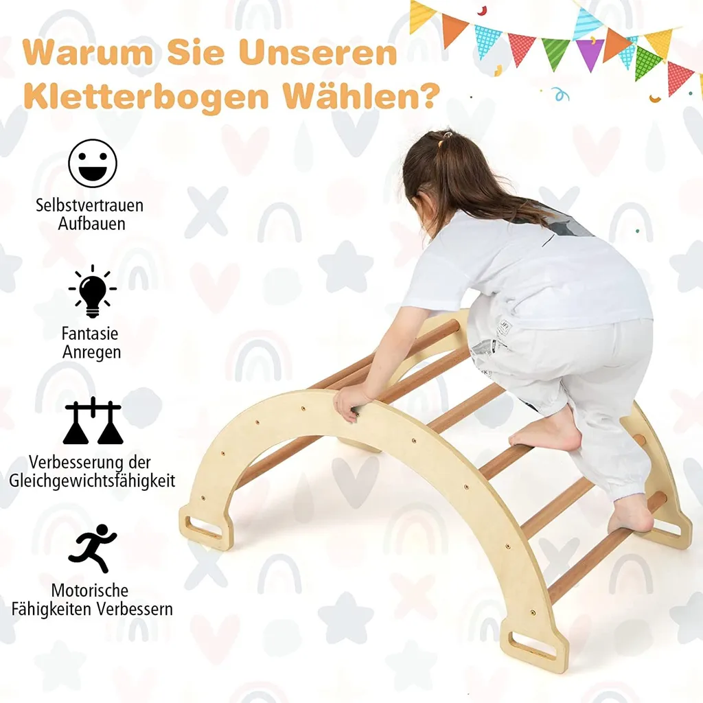 COSTWAY Bogen Mit Weichem Kissen, Kletterbogen Für Kinder Kleinkinder, Bogenwippe Aus Holz, Spielbogen Für Drinnen Und Draußen 3 COSTWAY Bogen Mit Weichem Kissen, Kletterbogen Für Kinder Kleinkinder, Bogenwippe Aus Holz, Spielbogen Für Drinnen Und Draußen – Bild 3