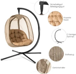 COSTWAY Hängesessel Mit Gestell & Sitzkissen, Hängestuhlgestell Mit Hängestuhl, Hängekorb Gestell Aus Stahl Bis 110kg Belastbar, Hängesesselgestell Für Terrasse Balkon, X-förmige Basis -Grünwelt Exporteren Garten-Winkel 6e30f5beaa520f217ad3be79a93bb615