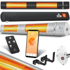 KESSER® Infrarot Heizstrahler 3000W IR-Gastro-Bar Terrassenstrahler Mit Fernbedienung Inkl. Schutzhülle Infrarotstrahler Quarzstrahler Terrassenheizer Wickeltischstrahler Wand-Heizstrahler Black, Leistung:3000W Silber