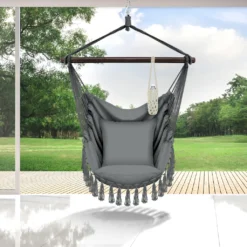 Tillvex Hängesessel Grau 2 Kissen Zum Aufhängen | Hängestuhl Mit Getränkehalter & Bücherfach | Hängesitz Wetterfest - Indoor & Outdoor | Hängekorb Mit Tragetasche Für Erwachsene & Kinder -Grünwelt Exporteren Garten-Winkel 6efb346a9a964acc40228a2f2f1b83d8