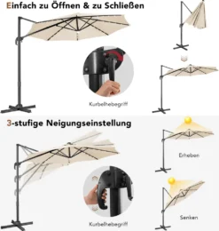COSTWAY Ø300cm LED Ampelschirm Sonnenschirm, Gartenschirm Mit 28 Solarlichtern & Nabenleuchte, Strandschirm Terrassenschirm Neigbar, Beleuchteter Schirm Für Cafés, Pools, Gärten -Grünwelt Exporteren Garten-Winkel 6f2431aecc780225e2ff9ac066dcf567