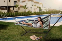 VITA5 Hängematte Outdoor - Hängematte Mit Gestell Für Den Garten, Pool & Balkon - Großzügige Hängematte 2 Personen - Doppelhängematte Mit Ständer - 200kg Belastbarkeit (Dunkergrün/Blau) -Grünwelt Exporteren Garten-Winkel 70cd2b525e49c1fe4079c58d776a30db