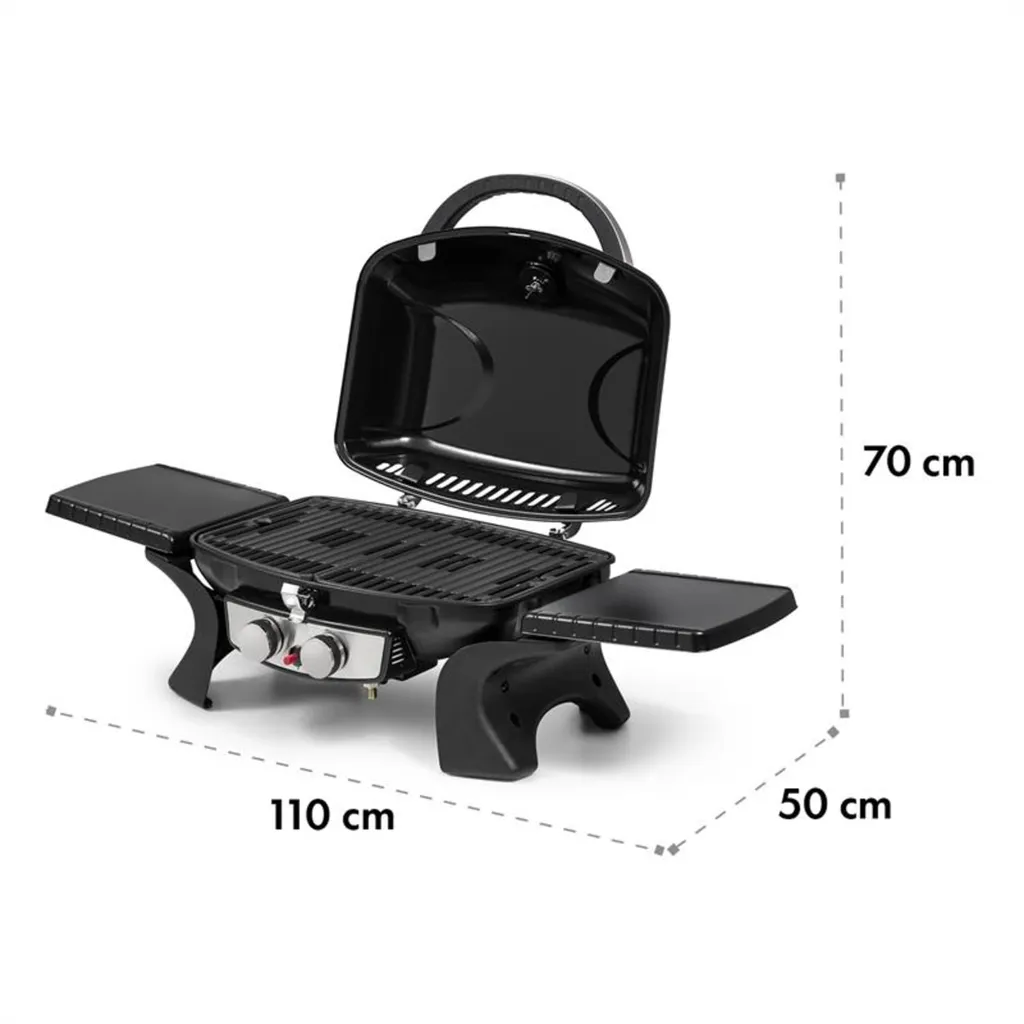 Klarstein Parforce Duo Gasgrill BBQ-Gasgrill Mit 4,4kW - 2 Brenner, Bis 300 °C, Gastyp: Butan/Propan, Edelstahl, 15000 BTU, Elektrische Zündung, 50 X 39 Cm Große Grillfläche, Deckel, Schwarz 2 Klarstein Parforce Duo Gasgrill BBQ-Gasgrill Mit 4,4kW - 2 Brenner, Bis 300 °C, Gastyp: Butan/Propan, Edelstahl, 15000 BTU, Elektrische Zündung, 50 X 39 Cm Große Grillfläche, Deckel, Schwarz – Bild 2