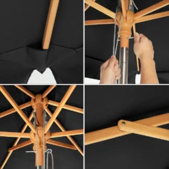 SONGMICS 200 × 125 Cm Holz-Sonnenschirm, Marktschirm, UV-Schutz UPF 50+, Gartenschirm, Terrassenschirm, Sonnenschutz, Ohne Ständer Grau GPU26GY -Grünwelt Exporteren Garten-Winkel 732df6a1ea9a11c60d77cb092be079d9