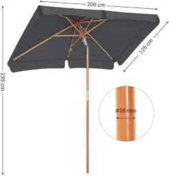 SONGMICS 200 × 125 Cm Holz-Sonnenschirm, Marktschirm, UV-Schutz UPF 50+, Gartenschirm, Terrassenschirm, Sonnenschutz, Ohne Ständer Grau GPU26GY -Grünwelt Exporteren Garten-Winkel 73aa37bc79831545d9fe1c9ad516d0bf