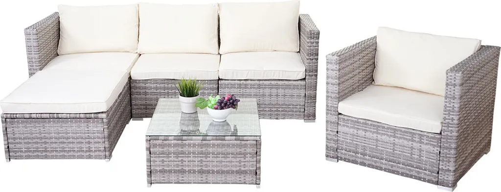 Poly-Rattan-Garnitur Busto, Gartengarnitur Sitzgruppe Sofa Lounge-Set Grau, Kissen Creme 9 Poly-Rattan-Garnitur Busto, Gartengarnitur Sitzgruppe Sofa Lounge-Set Grau, Kissen Creme – Bild 9