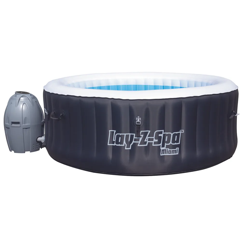 Bestway Whirlpool Lay-Z-Spa Miami | 4 Personen | 81 Massageluftdüsen | Automatisch Aufblasbar | 180x66 Cm | Schwarz/türkis | Abdeckung | Indoor Outdoor 1 Bestway Whirlpool Lay-Z-Spa Miami | 4 Personen | 81 Massageluftdüsen | Automatisch Aufblasbar | 180x66 Cm | Schwarz/türkis | Abdeckung | Indoor Outdoor