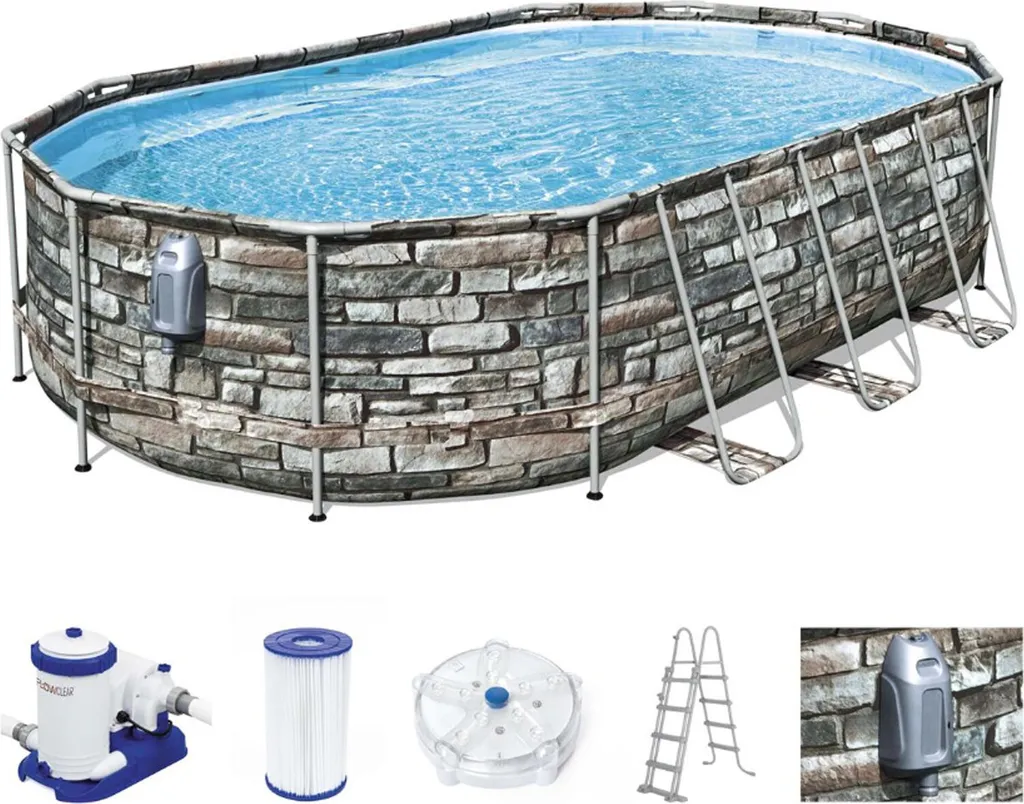 Bestway® Power Steel™ Comfort Jet Series™ Frame Pool-Set Mit Filterpumpe 610 X 366 X 122 Cm, Steinwand-Optik (Naturstein), Oval 9 Bestway® Power Steel™ Comfort Jet Series™ Frame Pool-Set Mit Filterpumpe 610 X 366 X 122 Cm, Steinwand-Optik (Naturstein), Oval – Bild 9