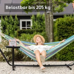 VITA5 Hängematte Mit Gestell Outdoor - Hängematte 2 Personen Für Garten & Balkon - Doppelhängematte Mit Getränkehalter- Tragbare Hängematte 200kg Belastbarkeit (Grün/Blau Cupholder) -Grünwelt Exporteren Garten-Winkel 7643223b7a488da46fc46e42aa462568