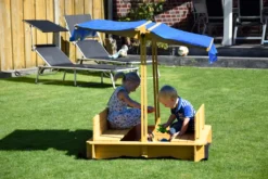 Dobar Sandkasten Mit Schwenkbarem Dach, Sitzbänke, Bodenplane, Verschließbare Sandkiste Aus Holz Für Kinder, 120 X 120 X 120 Cm, Hellbraun -Grünwelt Exporteren Garten-Winkel 769457d4acfdc96e5d73c848343b265e