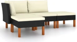 VidaXL 4-tlg. Garten-Lounge-Set Mit Kissen Poly Rattan Schwarz