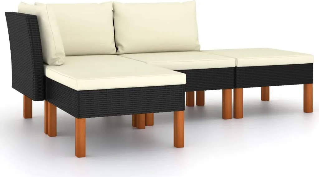 VidaXL 4-tlg. Garten-Lounge-Set Mit Kissen Poly Rattan Schwarz 1 VidaXL 4-tlg. Garten-Lounge-Set Mit Kissen Poly Rattan Schwarz