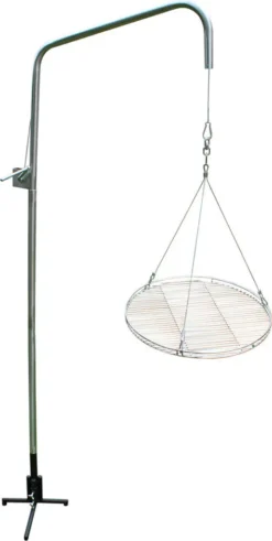 Edelstahl Grillgalgen Mit Kurbel + Seil (Höhe 180 Cm) + Ø 70 Cm Edelstahl Grillrost / Nur 10mm Lichter Stababstand