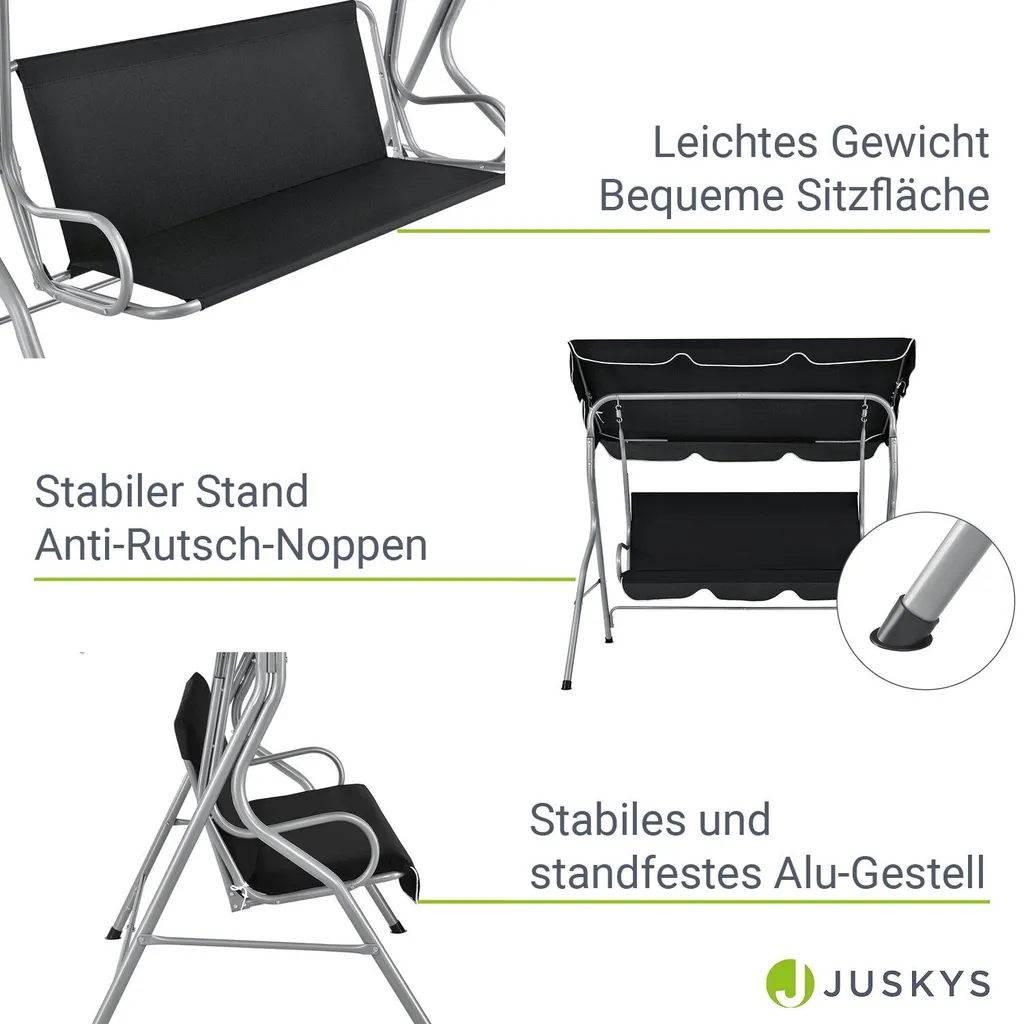 Juskys Hollywoodschaukel 3-Sitzer Mit Dach & Sitzauflage – Gartenschaukel 200 Kg Belastbar – Schaukelbank Für Garten & Terrasse - Schwarz 5 Juskys Hollywoodschaukel 3-Sitzer Mit Dach & Sitzauflage – Gartenschaukel 200 Kg Belastbar – Schaukelbank Für Garten & Terrasse - Schwarz – Bild 5