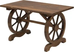 Outsunny Gartentisch, Balkontisch, Holztisch, Räderform, Witterungsbeständig, Massivholz, Natur, 115 X B60 X H65 Cm -Grünwelt Exporteren Garten-Winkel 775eb456fdf3c2c608cc3cf640ab5aac