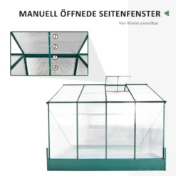 Outsunny Gewächshaus Für Den Garten, Vielseitig Nutzbar Als Treibhaus, Tomatenhaus, Frühbeet Und Pflanzenhaus, 4 Mm PC Sonnenschutzplatte, Aluminium, Transparent+Grün, 250x190x219 Cm -Grünwelt Exporteren Garten-Winkel 77ad0bf4d23d9ce60bc1d6b1b2fcf9cf