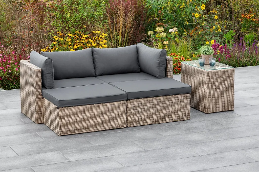 Merxx Multifunktionsset "Licosa" - Aluminiumgestell Mit Kunststoffgeflecht Naturgrau, Inkl. Kissen 2 Merxx Multifunktionsset "Licosa" - Aluminiumgestell Mit Kunststoffgeflecht Naturgrau, Inkl. Kissen – Bild 2