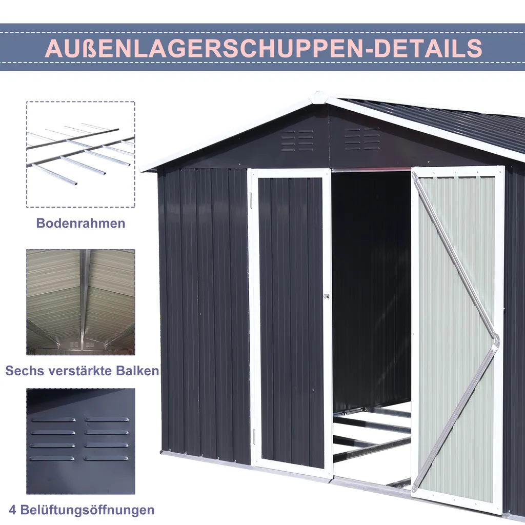 Metall XXXL Gerätehaus 305x254x191cm Mit Fundament Satteldach Geräteschuppen Garten Schuppen Pultdach Schwarz 3 Metall XXXL Gerätehaus 305x254x191cm Mit Fundament Satteldach Geräteschuppen Garten Schuppen Pultdach Schwarz – Bild 3