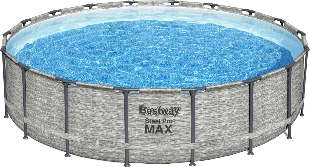 Bestway® Steel Pro MAX™ Aufstellpool Komplett-Set Mit Filterpumpe Ø 549 X 122 Cm, Steinwand-Optik (Cremegrau), Rund 9 Bestway® Steel Pro MAX™ Aufstellpool Komplett-Set Mit Filterpumpe Ø 549 X 122 Cm, Steinwand-Optik (Cremegrau), Rund – Bild 9