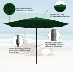 Lospitch 3.5m Sonnenschirm Gartenschirm Wasserabweisend Terrassenschirm UV40+ Mit Handkurbel Balkon Marktschirm,Grün,3.5m -Grünwelt Exporteren Garten-Winkel 79c18a888ca202e6156ed1670f8fa7ac