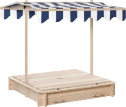 Outsunny Sandkasten Sandkiste Aus Holz Für Garten Sandkasten Mit Dach Felix Kindersandkasten Mit Dach Abnehmbar Rücklehnen Verstellbar Tannenholz 3-7 Jahren 106 X 106 X 121 Cm Natur
