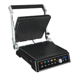 GUTFELS Kontaktgrill KG 8101 Si | Antihaftbeschichtete Grillplatten | 5 Autogrillprogramme | 2000 Watt | Silber