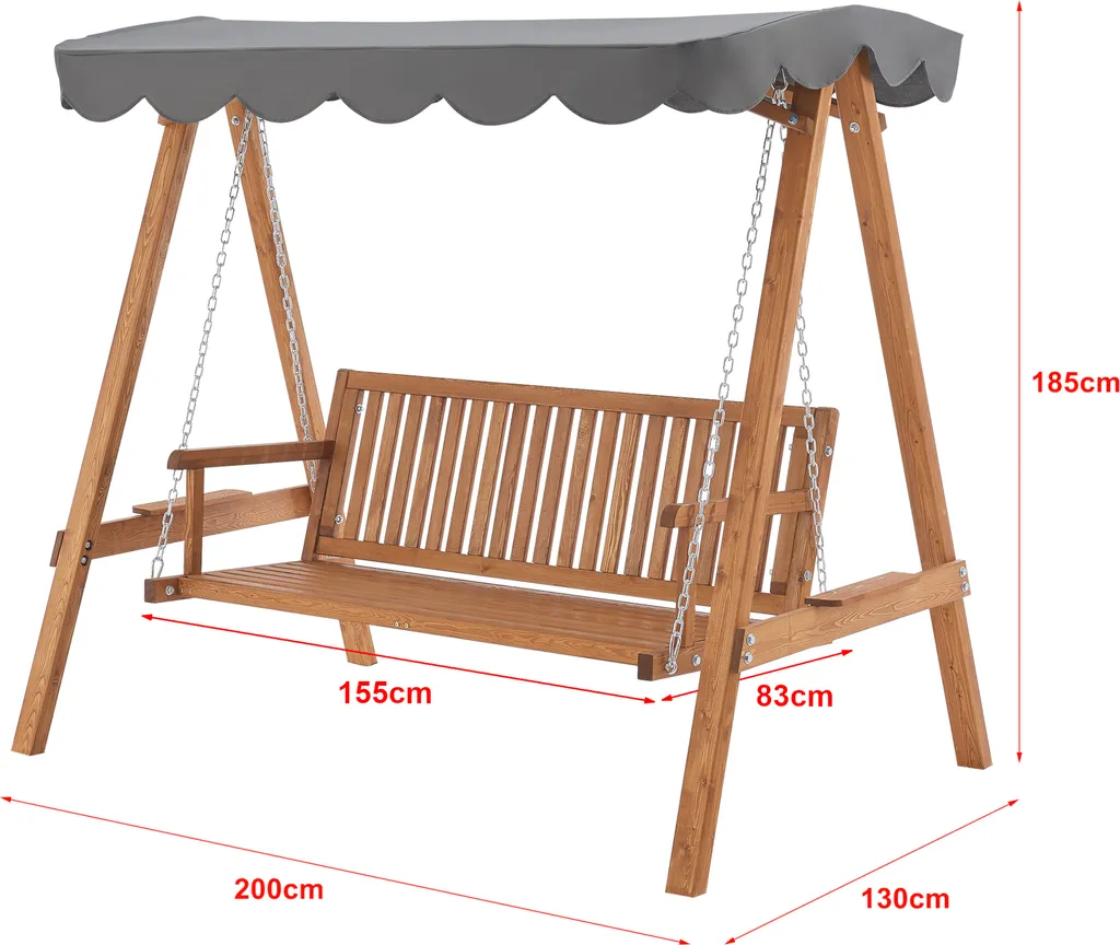 Hollywoodschaukel Afandou 200 X 130 X 185 Cm Gartenschaukel Mit Dach Max. 200 Kg Schaukelbank Für 2 Personen Gestell Aus Massivholz Dunkelgrau 3 Hollywoodschaukel Afandou 200 X 130 X 185 Cm Gartenschaukel Mit Dach Max. 200 Kg Schaukelbank Für 2 Personen Gestell Aus Massivholz Dunkelgrau – Bild 3