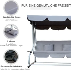 Outsunny Hollywoodschaukel Gartenschaukel 3-Sitzer Liegefunktion Stahl Grau 200x120x164cm -Grünwelt Exporteren Garten-Winkel 7b4cd7e4bc1a20745e7ef036d680f81c