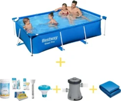 Bestway Pool - Steel Pro - 259 X 170 X 61 Cm - Inklusive WAYS Wartungspaket, Filterpumpe & Bodenplane
