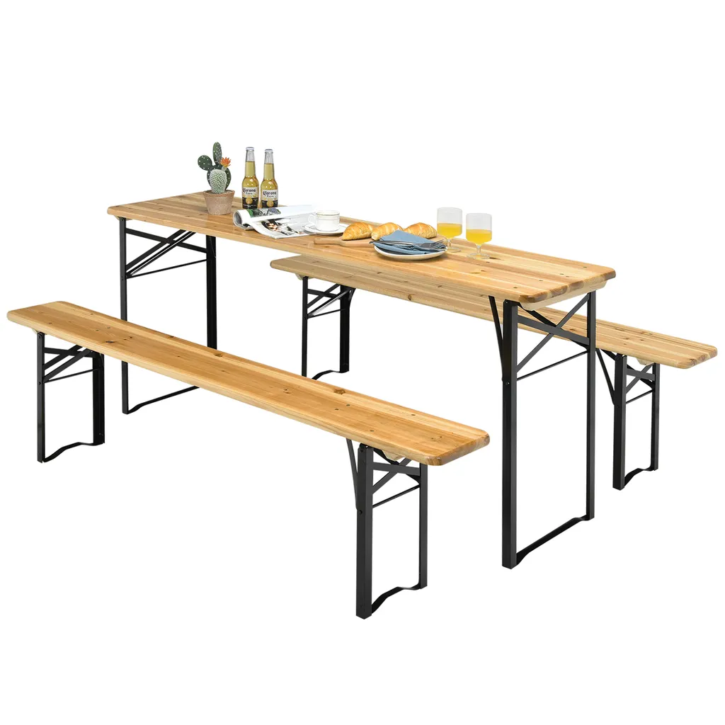 COSTWAY 3tlg. Bierzeltgarnitur Picknicktisch Mit 2 Sitzbänke, Campingtisch Set Metallrahmen, Festzeltgarnitur Für Terrasse, Garten 178 X 46 X 76cm 1 COSTWAY 3tlg. Bierzeltgarnitur Picknicktisch Mit 2 Sitzbänke, Campingtisch Set Metallrahmen, Festzeltgarnitur Für Terrasse, Garten 178 X 46 X 76cm