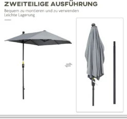 HOMCOM Outsunny 2 X 2 M Sonnenschirm Halbrundschirm Wasserdicht Für Garten Dunkelgrau -Grünwelt Exporteren Garten-Winkel 7c3d0ad7d369f1ced756a85bb11184b5