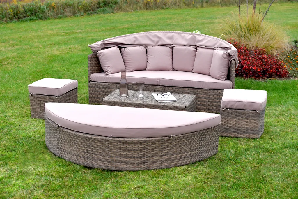 Merxx Relaxinsel "Riva" Ø 180 Cm Mit Erweiterungsset, Inkl. Kissen - Aluminiumgestell Mit Kunststoffgeflecht Natur 2 Merxx Relaxinsel "Riva" Ø 180 Cm Mit Erweiterungsset, Inkl. Kissen - Aluminiumgestell Mit Kunststoffgeflecht Natur – Bild 2