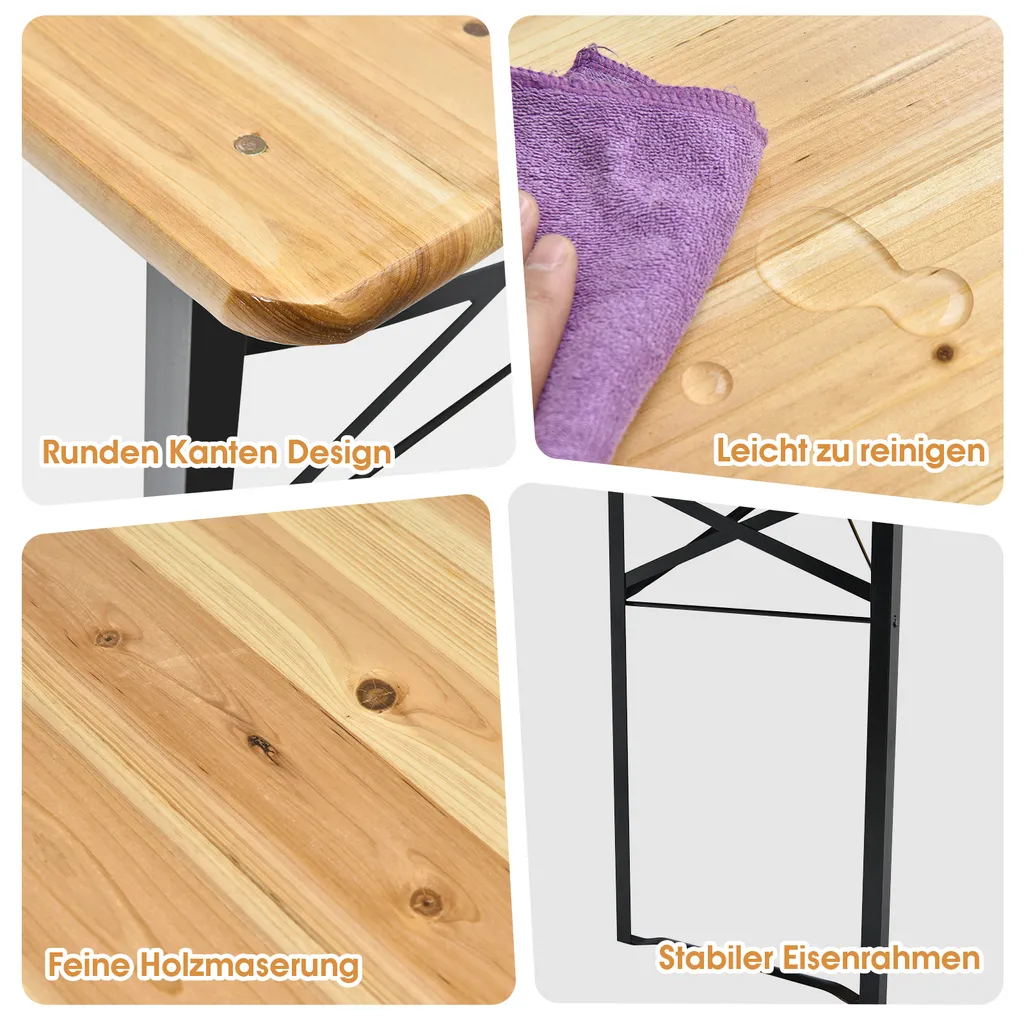 COSTWAY 3tlg. Bierzeltgarnitur Picknicktisch Mit 2 Sitzbänke, Campingtisch Set Metallrahmen, Festzeltgarnitur Für Terrasse, Garten 178 X 46 X 76cm 4 COSTWAY 3tlg. Bierzeltgarnitur Picknicktisch Mit 2 Sitzbänke, Campingtisch Set Metallrahmen, Festzeltgarnitur Für Terrasse, Garten 178 X 46 X 76cm – Bild 4