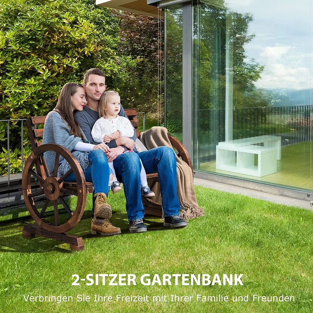 COSTWAY 2 Sitzer Gartenbank, Sitzbank Holz, Holzbank Retro-Design, Ideal Für Hinterhof, Straße, Garten 2 COSTWAY 2 Sitzer Gartenbank, Sitzbank Holz, Holzbank Retro-Design, Ideal Für Hinterhof, Straße, Garten – Bild 2